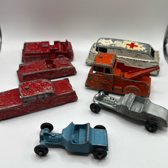 Other - Vintage‎ 1950 Lot of 6 Midgetoy Diecast Metal Cars Firetruck Ambulance Roadster